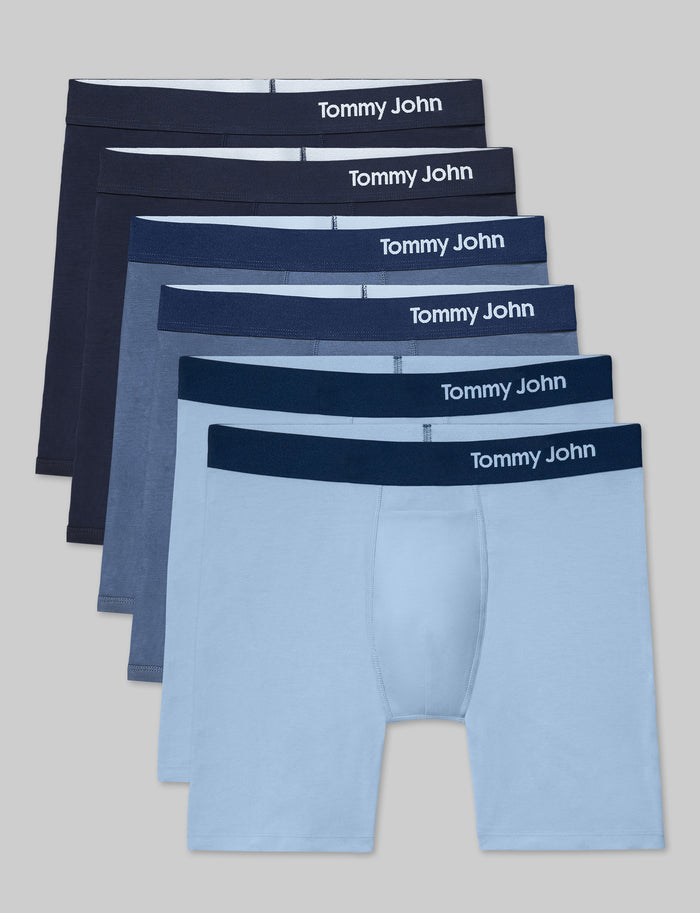 Cool Cotton Mid-Length Boxer Brief 6" (6-Pack)::Navy/Vintage Indigo/Cerulean
