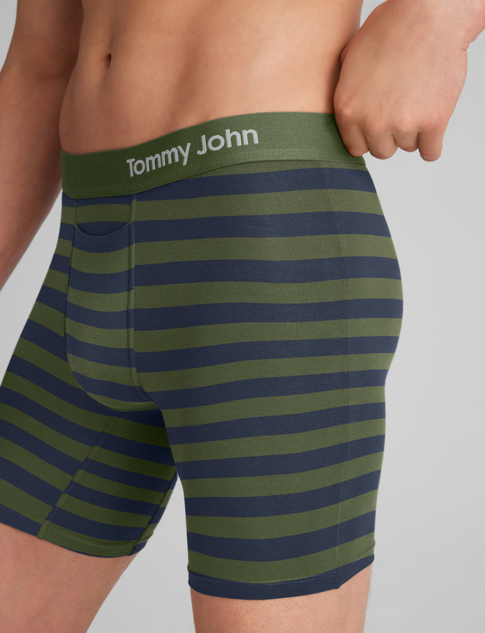 Cool Cotton Mid-Length Boxer Brief 6"::Eden Bold Stripe