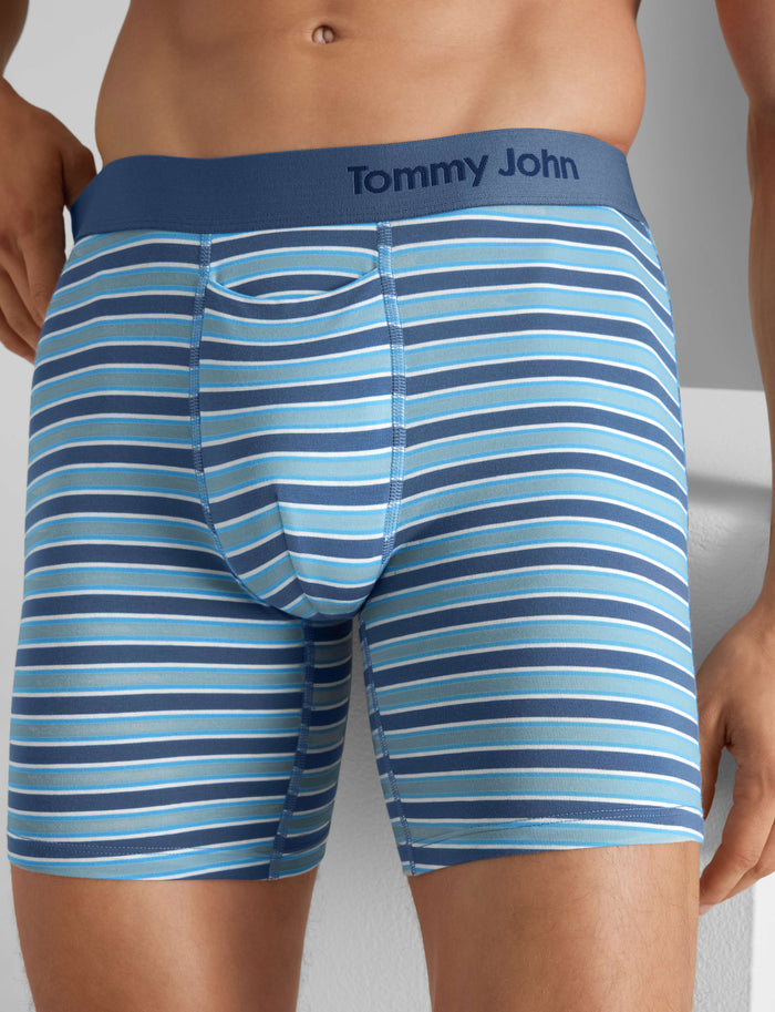 Cool Cotton Mid-Length Boxer Brief 6"::Blue Horizon Harbor Stripe