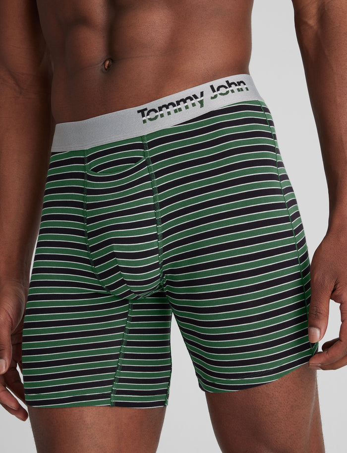 Cool Cotton Mid-Length Boxer Brief 6"::Green Master Stripe