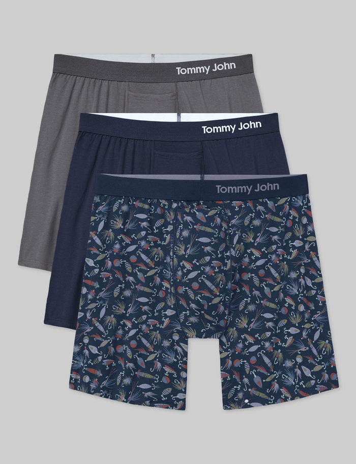 Cool Cotton Relaxed Fit Boxer 6" (3-Pack)::Iron Grey/Navy/Fishing Lures