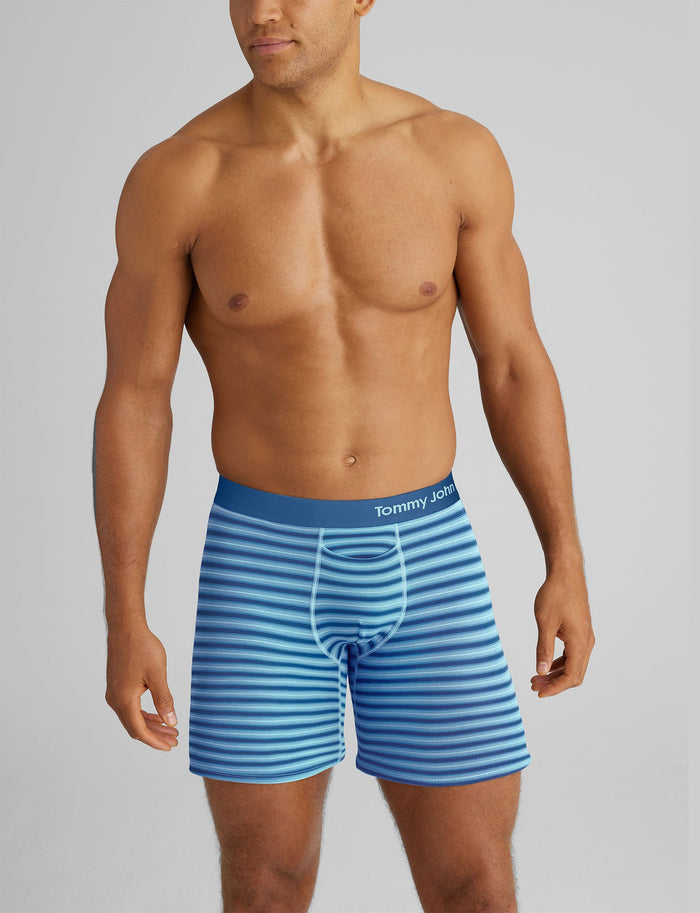 Cool Cotton Relaxed Fit Boxer 6"::Blue Elixir Mirror Stripe