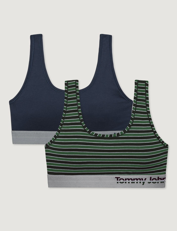 Cool Cotton Scoop Bralette (2-pack)::Dress Blues/Greener Pastures Master Stripe