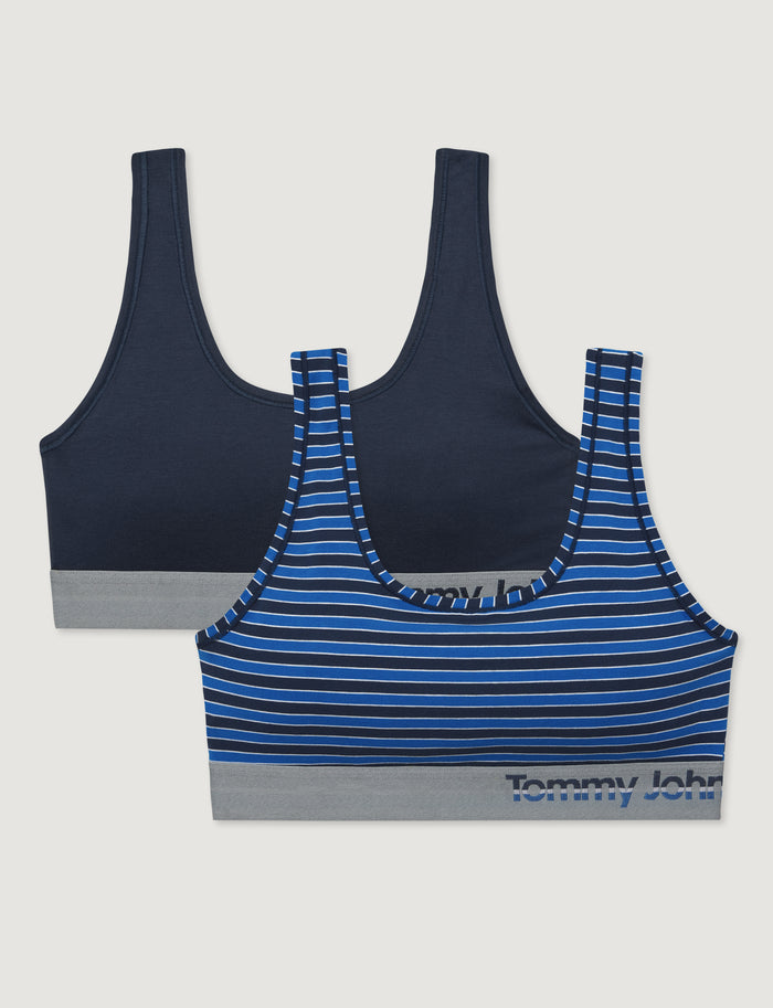 Cool Cotton Scoop Bralette (2-pack)::Dress Blues/Princess Blue Master Stripe