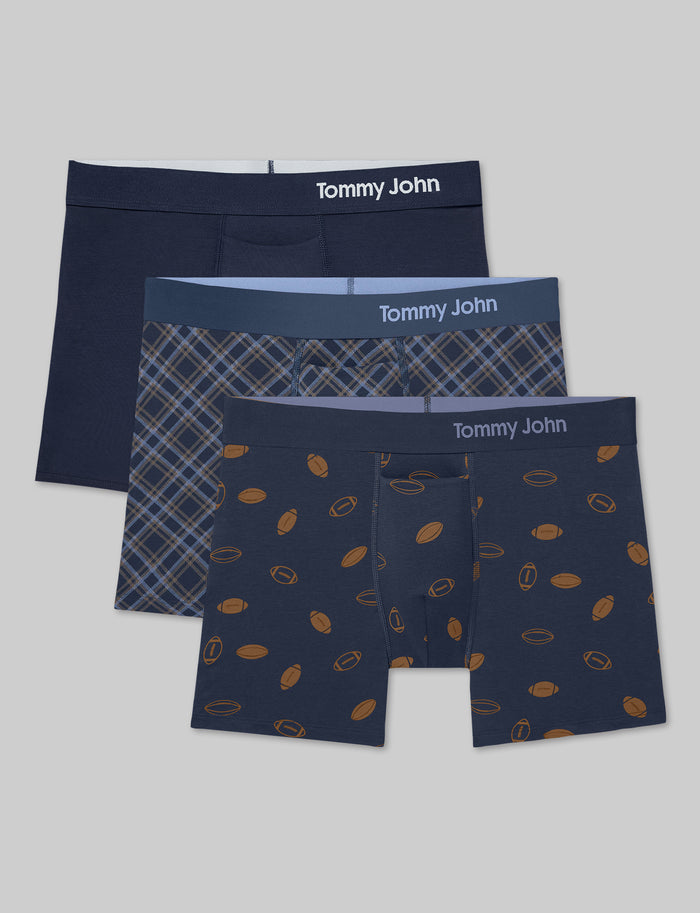 Cool Cotton Trunk 4" (3-Pack)::Navy/Colony Blue Tartan Plaid/Dress Blues Kickoff