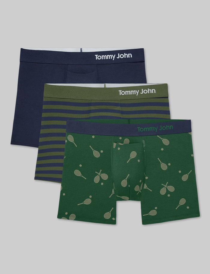 Cool Cotton Trunk 4" (3-Pack)::Navy/Eden Bold Stripe/Eden Crosscourt