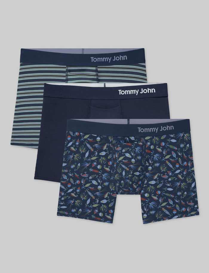 Cool Cotton Trunk 4" (3-Pack)::Voyager Stripe/Navy/Fishing Lures