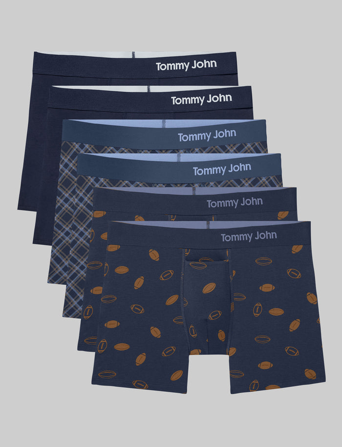 Cool Cotton Trunk 4" (6-Pack)::Navy/Colony Blue Tartan Plaid/Dress Blues Kickoff