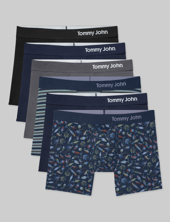 Cool Cotton Trunk 4" (6-Pack)::Black/Navy/Iron Grey/Voyager Stripe/Navy/Fishing Lures