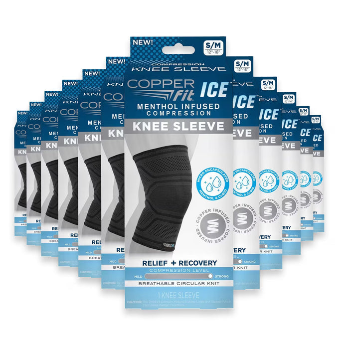 Copper Fit ICE Knee Compression Sleeve with Cooling Action Small/Medium - 12 Pack