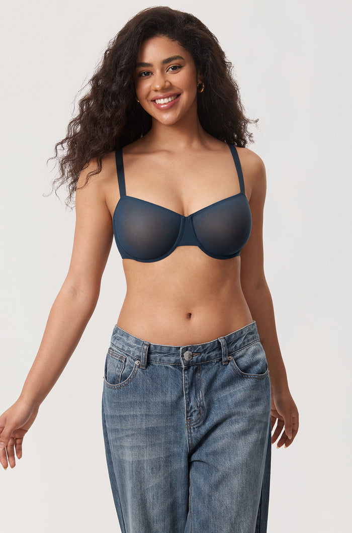 Women's Sheer Mesh Balconette Bra Sargasso