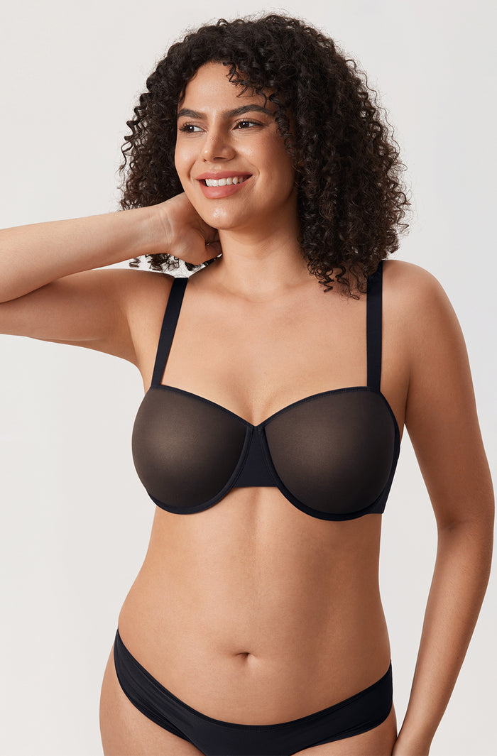 Women's Sheer Mesh Balconette Bra Black