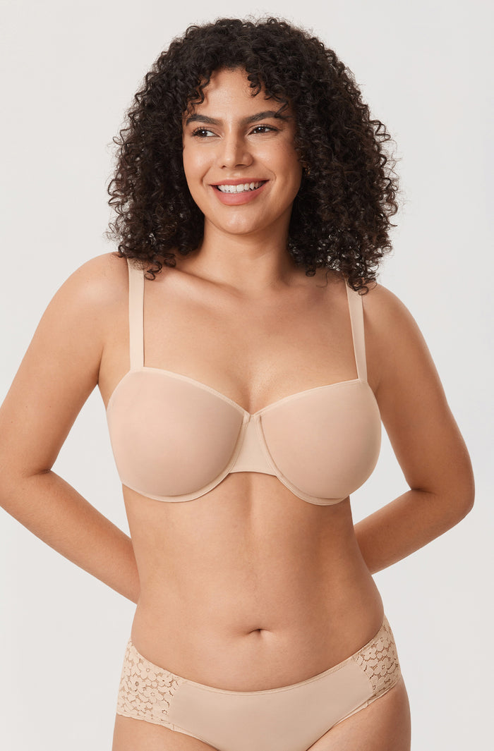 Women's Sheer Mesh Balconette Bra Beige