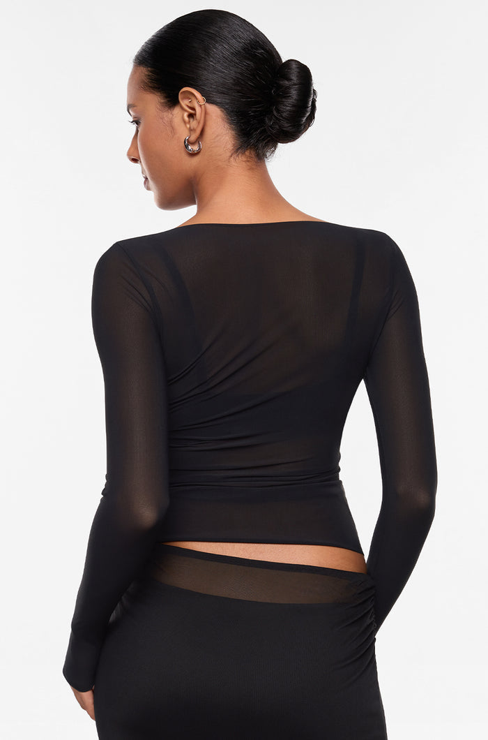 Cosnufy® Mesh Boat Neck Long Sleeve Top