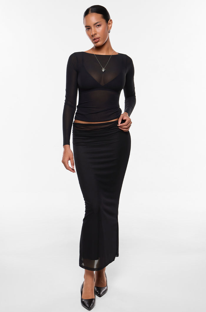 Cosnufy® Mesh Boat Neck Long Sleeve Top