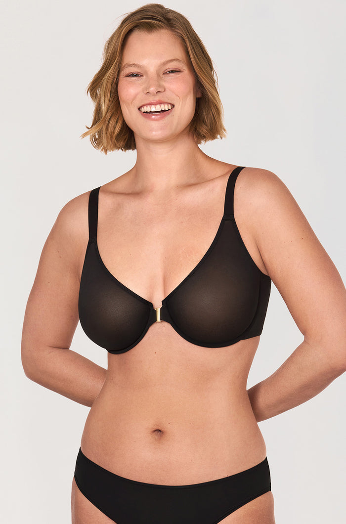 Women's Sheer Mesh Front Closure Posture Bra Black