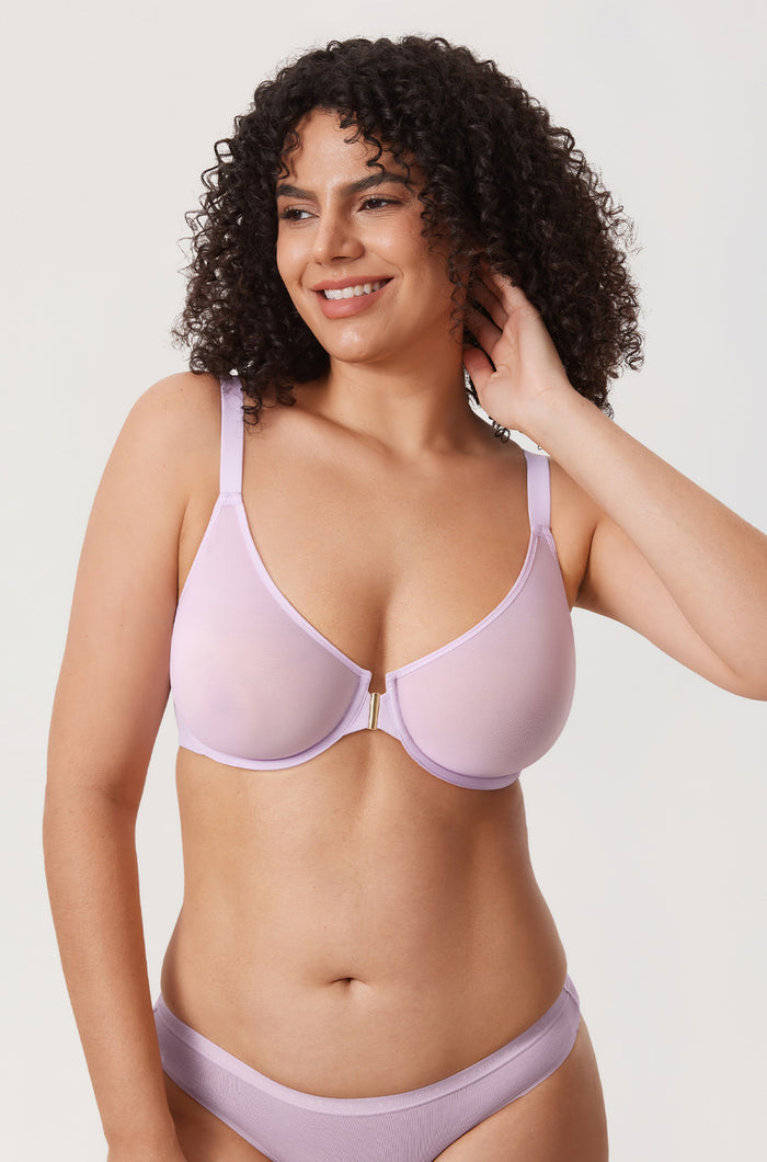 Women's Sheer Mesh Front Closure Posture Bra Orchid Hush