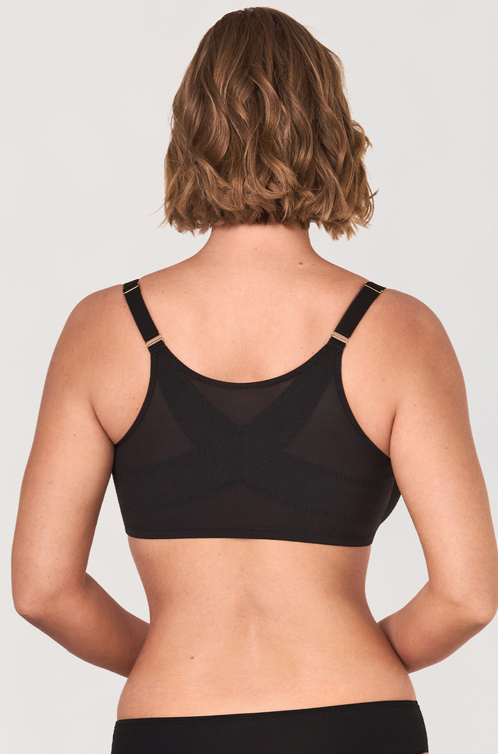 Women's Sheer Mesh Front Closure Posture Bra Black
