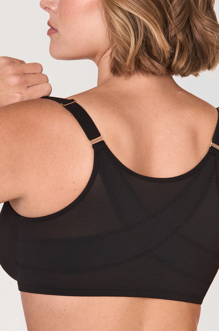 Women's Sheer Mesh Front Closure Posture Bra Black