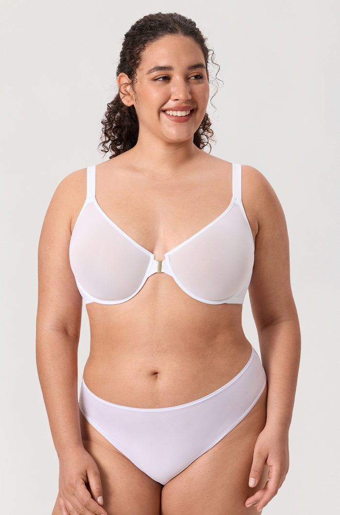 Women's Sheer Mesh Front Closure Posture Bra Snow White