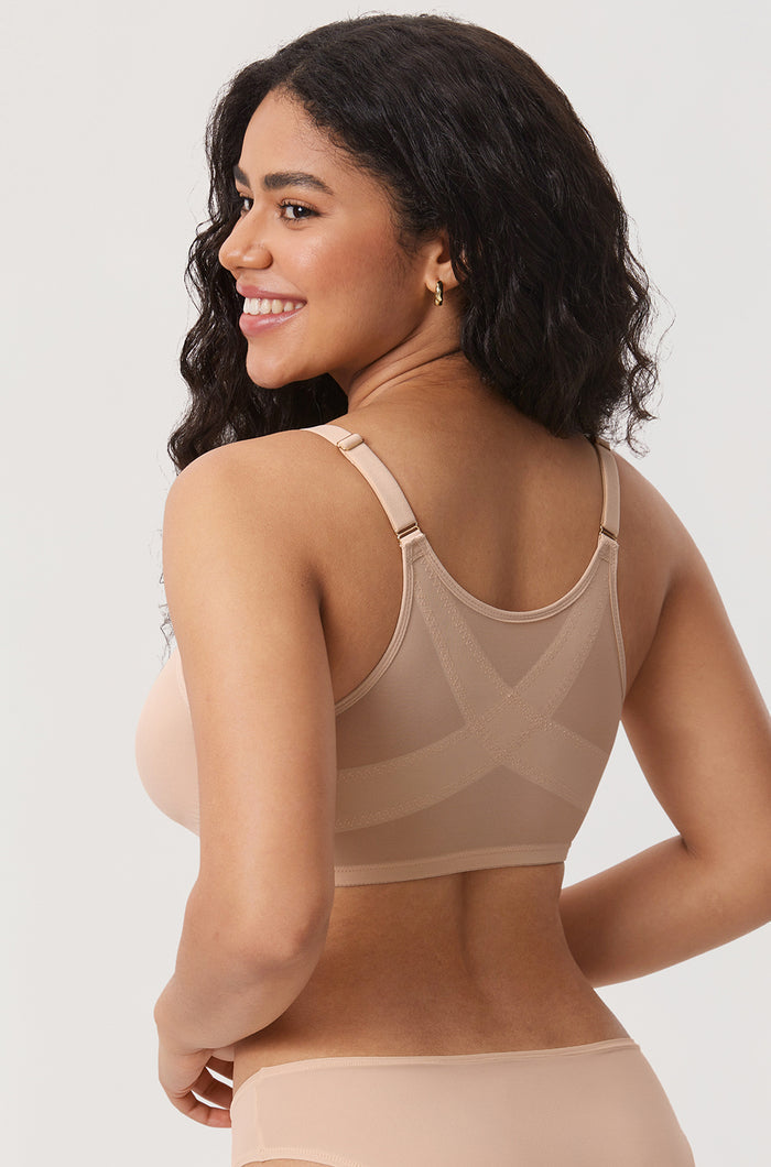 Women's Sheer Mesh Front Closure Posture Bra Beige