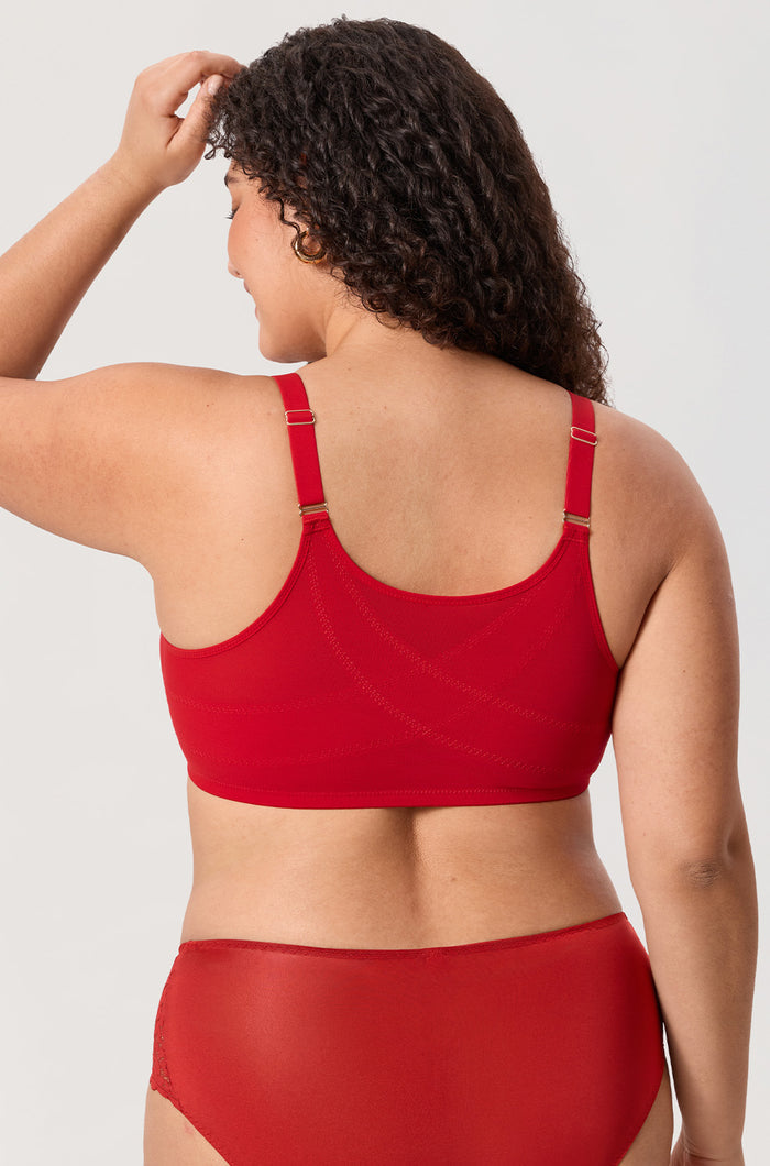 Women's Sheer Mesh Front Closure Posture Bra Lipstick Red
