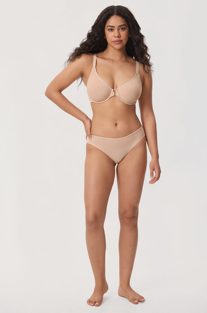 Women's Sheer Mesh Front Closure Posture Bra Beige