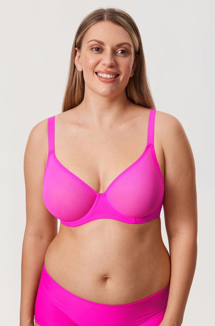 Women's Sheer Mesh Full Coverage Bra Glitter Rose