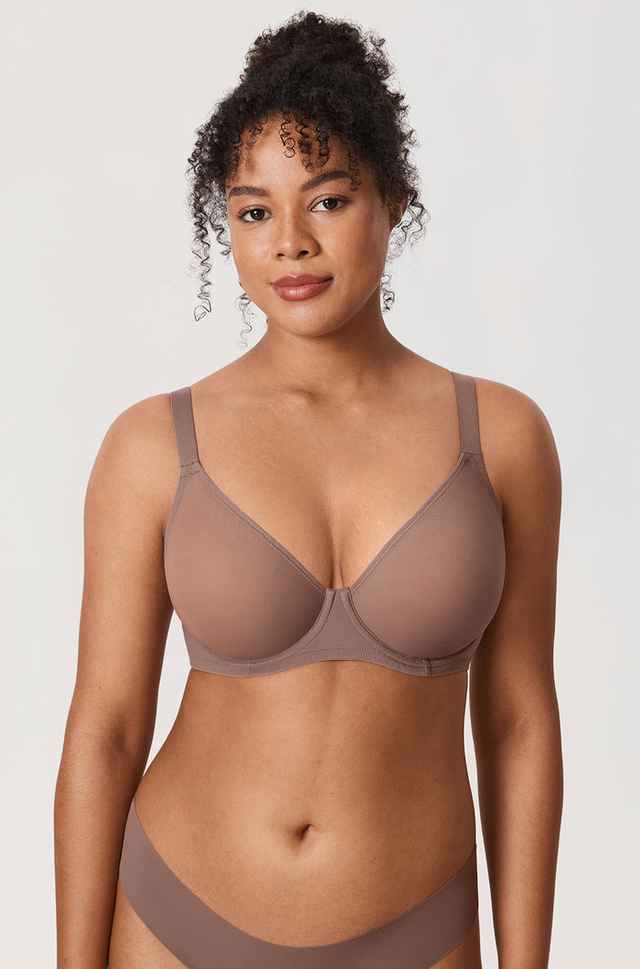 Women's Sheer Mesh Full Coverage Bra Brown Purple