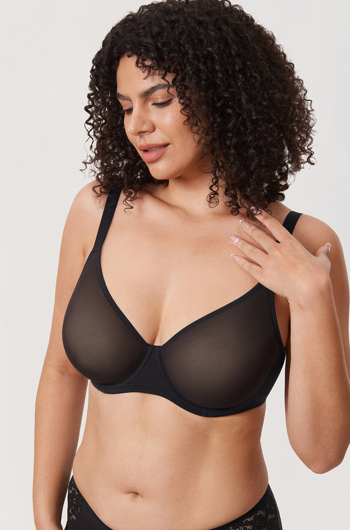 Women's Sheer Mesh Full Coverage Bra Black