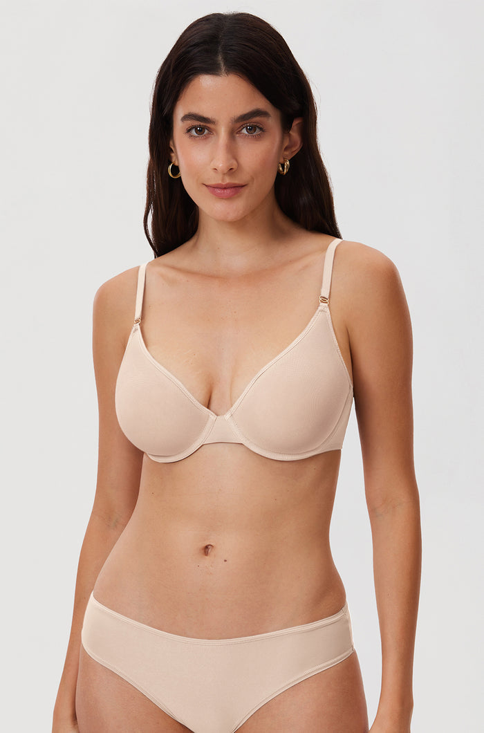 Women's Mesh Plunge Bra Beige