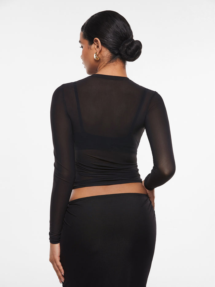 INLYRIC Women's Cosnufy® Mesh Sheer Long Sleeve Top Black