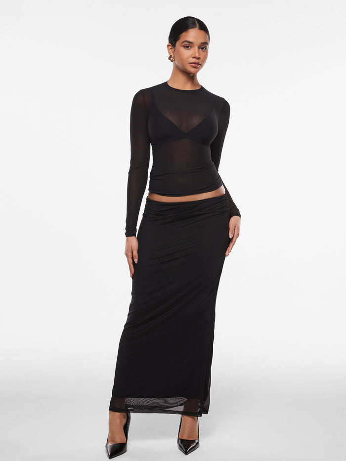 INLYRIC Women's Cosnufy® Mesh Sheer Long Sleeve Top Black