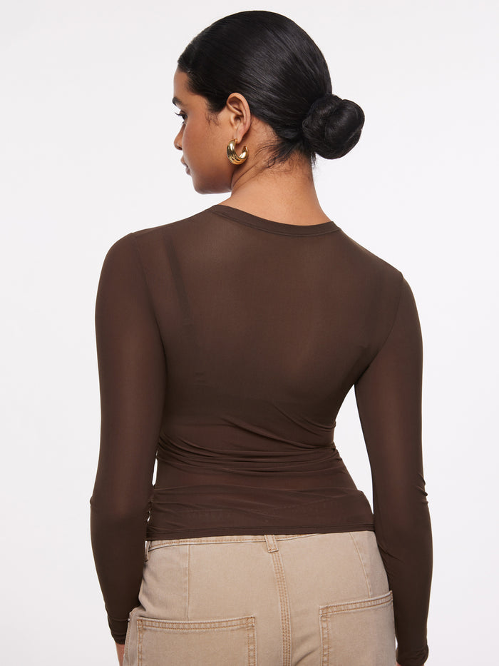 INLYRIC Women's Cosnufy® Mesh Sheer Long Sleeve Top Hazelnut