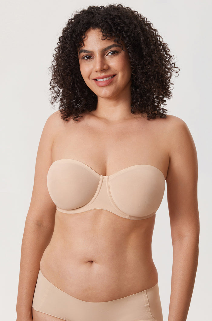 Women's Mesh Unlined Strapless Bra Beige