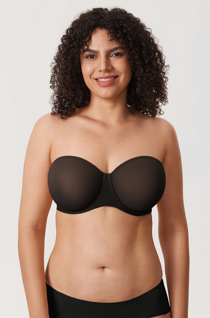 Women's Mesh Unlined Strapless Bra Black