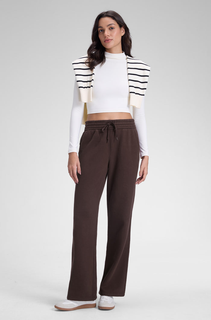 CRZ YOGA Women's Cotton Fleece Lined Sweatpants 30" Hot Fudge Brown