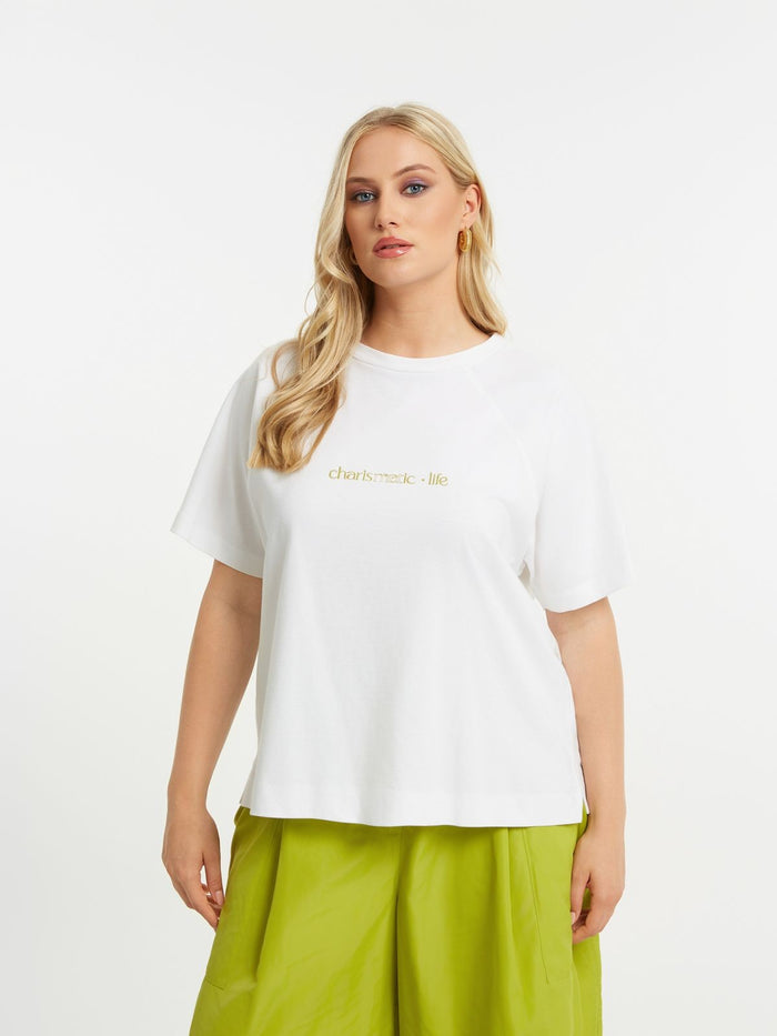 Cotton white t-shirt with raglan sleeves - Mat