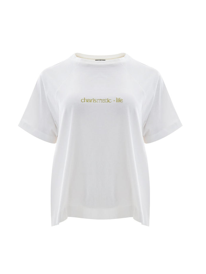 Cotton white t-shirt with raglan sleeves - Mat