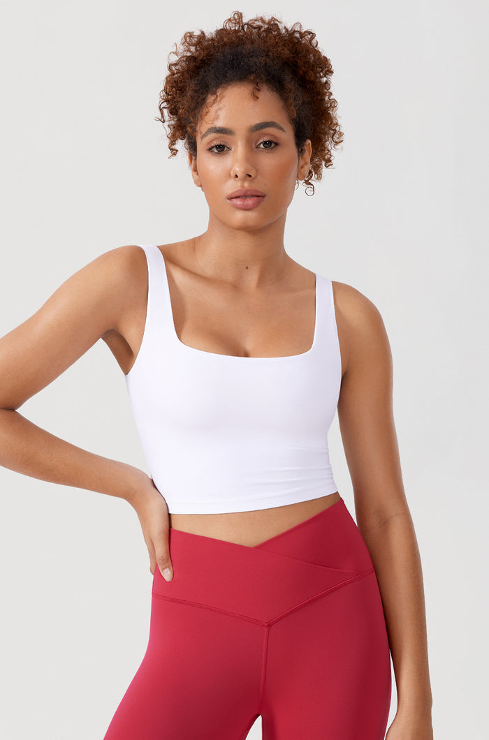 CRZ YOGA Women's Square Neck Longline Sports Bra Grape Thistle Purple