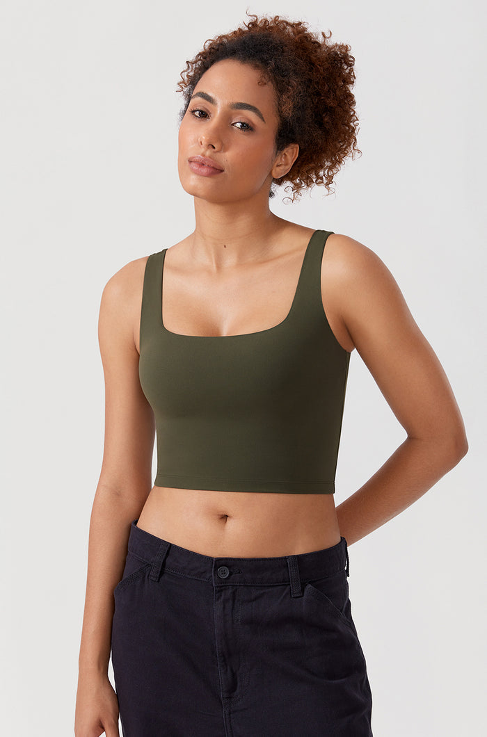 CRZ YOGA Women's Square Neck Longline Sports Bra Lilac Air