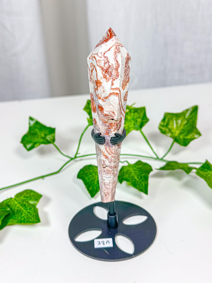 Crazy Lace Agate Wand on Stand (28A)