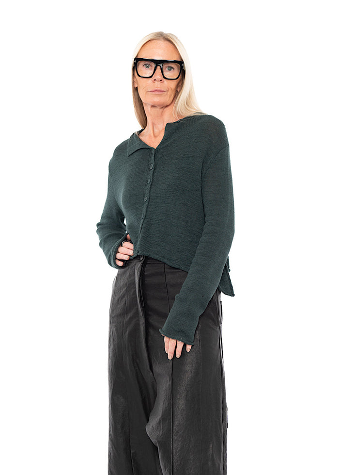 CROPPED LINEN-BLEND KNITTED CARDIGAN