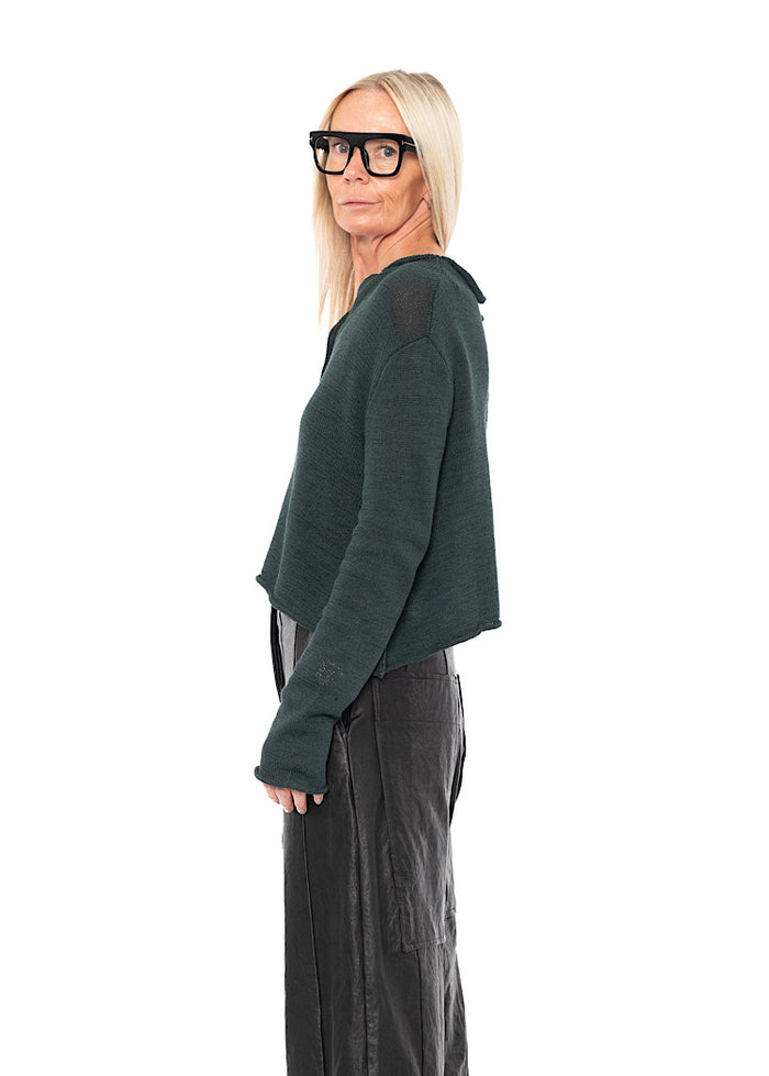 CROPPED LINEN-BLEND KNITTED CARDIGAN