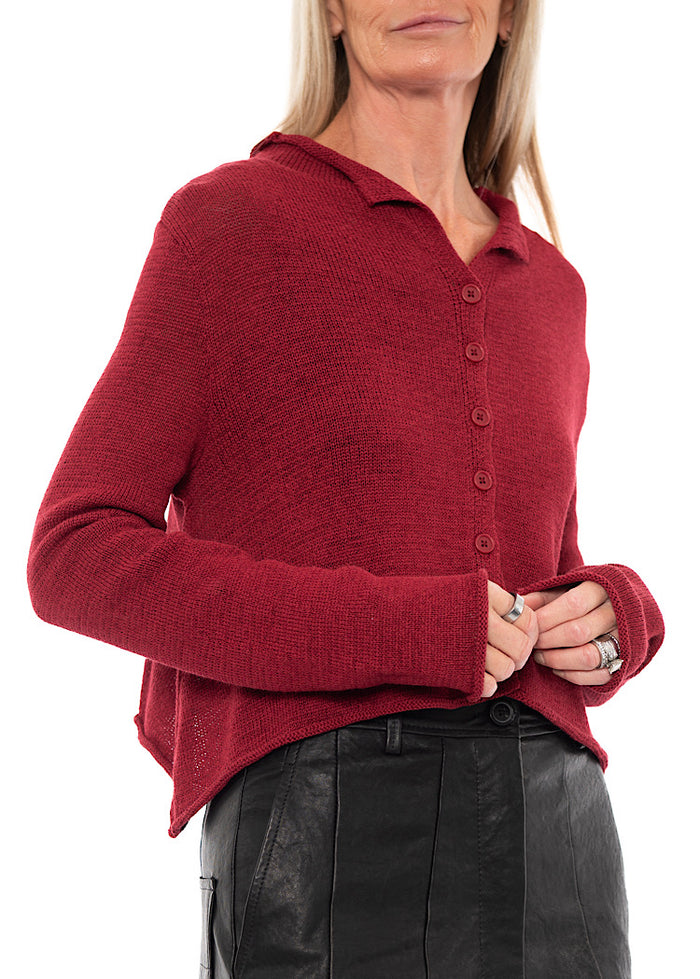 CROPPED LINEN-BLEND KNITTED CARDIGAN