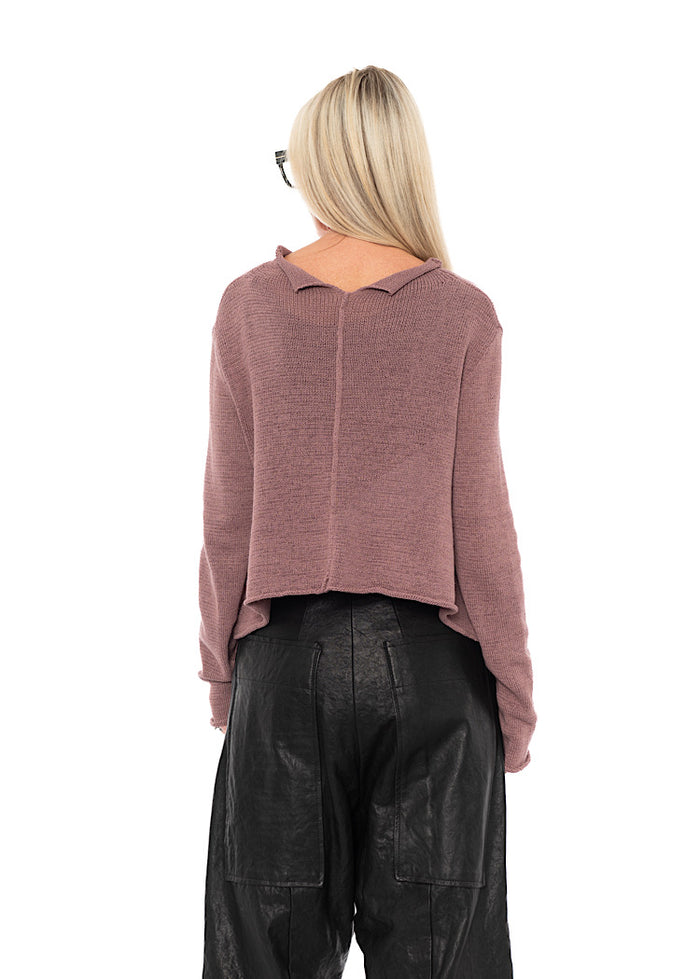 CROPPED LINEN-BLEND KNITTED CARDIGAN