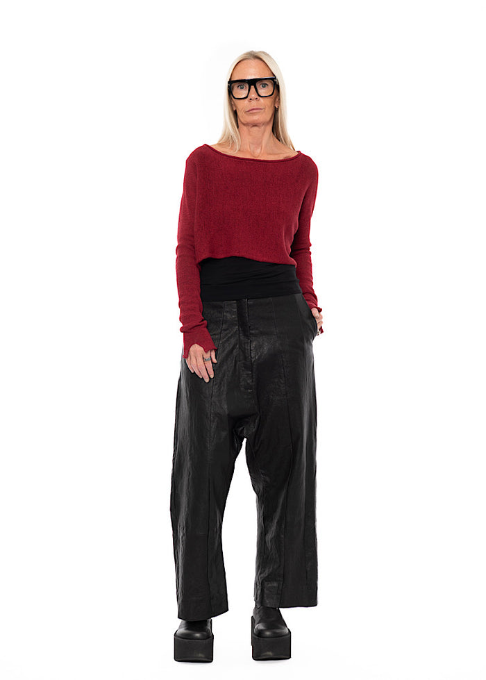 CROPPED LINEN-BLEND KNITTED PULLOVER