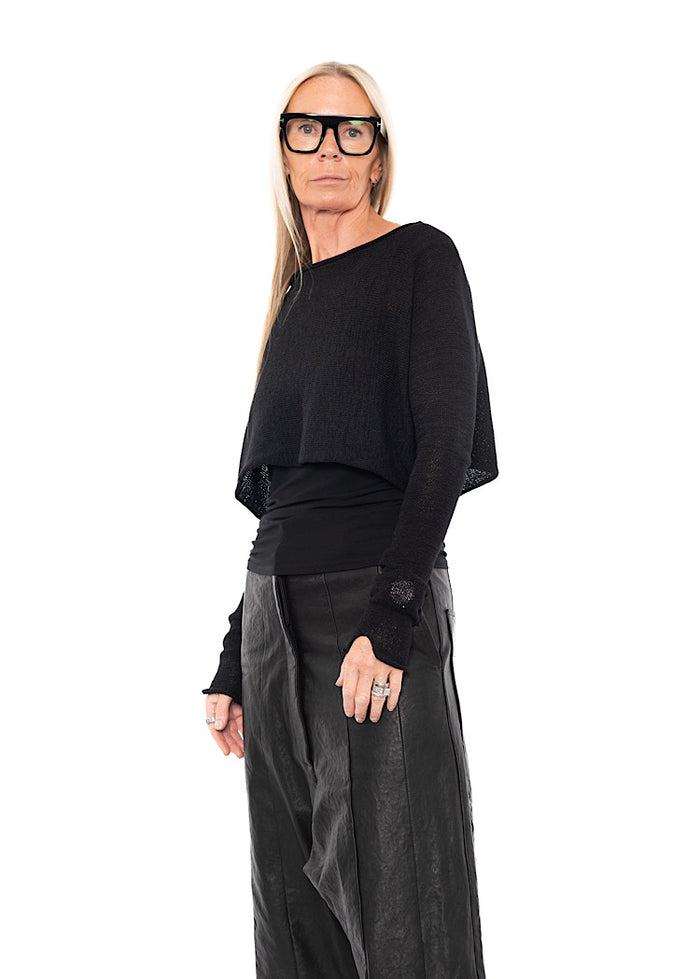 CROPPED LINEN-BLEND KNITTED PULLOVER