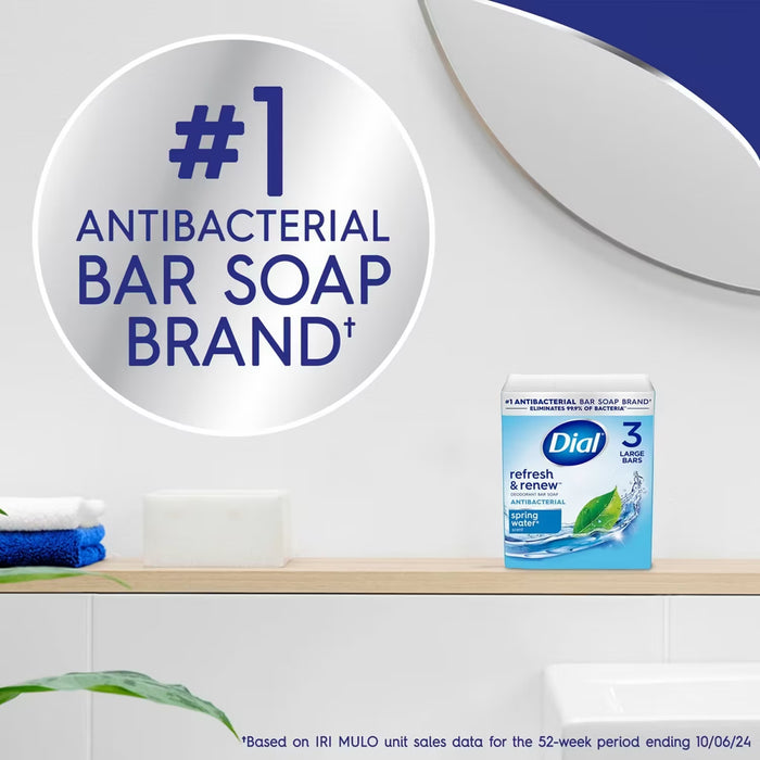 Dial Refresh & Renew Spring Water Antibacterial Deodorant Bar Soap 4 oz - 3 Ct - 12 Pack