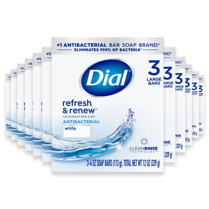 Dial Refresh & Renew White Antibacterial Deodorant Bar Soap 4 oz - 3 Ct - 12 Pack